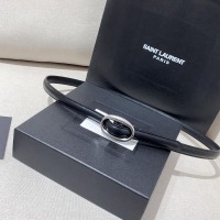 Replica Ysl Oval Buckle Thin Belt in Black with Silver Hardware