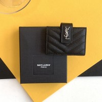 Replica Ysl Cassandre Matelasse Business Card Case in Black with Silver Hardware