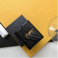 Replica Ysl Compact Tri Fold Wallet in Black with Gold Hardware