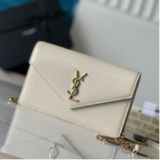 Replica Ysl Cassandre Envelope Chain Wallet In White Smooth Leather