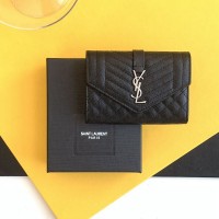 Replica Ysl Envelope Small Wallet in Mix Matelasse Black with Silver Hardware