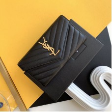 Replica Ysl Large Flap Wallet in Black with Gold Hardware