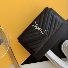 Replica Ysl Large Flap Wallet in Black with Silver Hardware