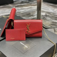 Replica Ysl Uptown Chain Wallet In Red