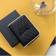 Replica Ysl Compact Zip Around Wallet in Black with Black Hardware