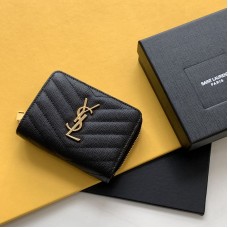 Replica Ysl Compact Zip Around Wallet in Black with Gold Hardware