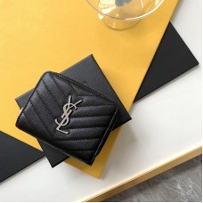 Replica Ysl Compact Zip Around Wallet in Black with Silver Hardware