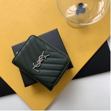 Replica Ysl Compact Zip Around Wallet in Green with Silver Hardware