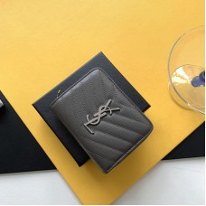 Replica Ysl Compact Zip Around Wallet in Grey with Silver Hardware