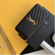 Replica Ysl Zip Around Wallet in Black with Gold Hardware