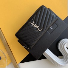 Replica Ysl Zip Around Wallet in Black with Silver Hardware