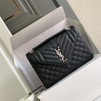 Replica Ysl Medium Envelope Bag in Black with silver Harewear