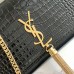 Replica Ysl Medium Kate Tassel Bag in Croco Black with gold hardware