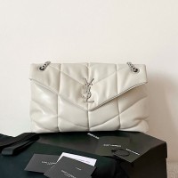 Replica Ysl Medium Puffer Bag white with silver hardware