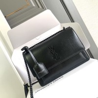 Replica Ysl Medium Sunset Flap Bag in Black with Black Hardware